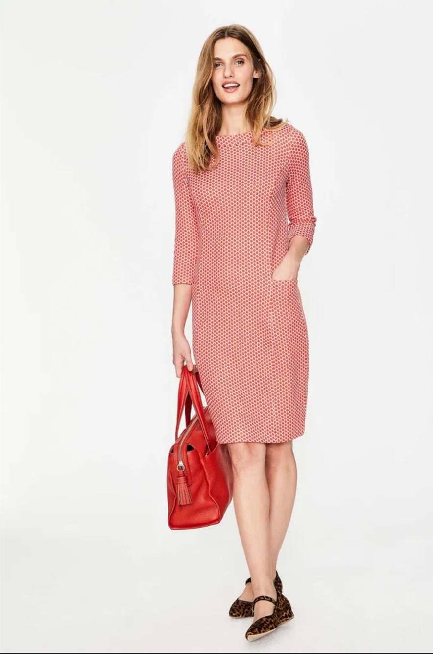 Boden Sarah Jacquard Red and White Geometric Shift Dress